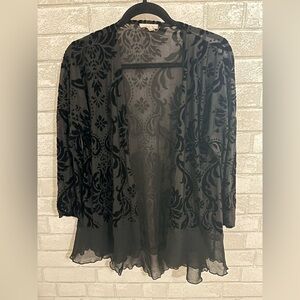Women's Long Sleeve Black Floral Burnout Velvet Kimono Size L #1955